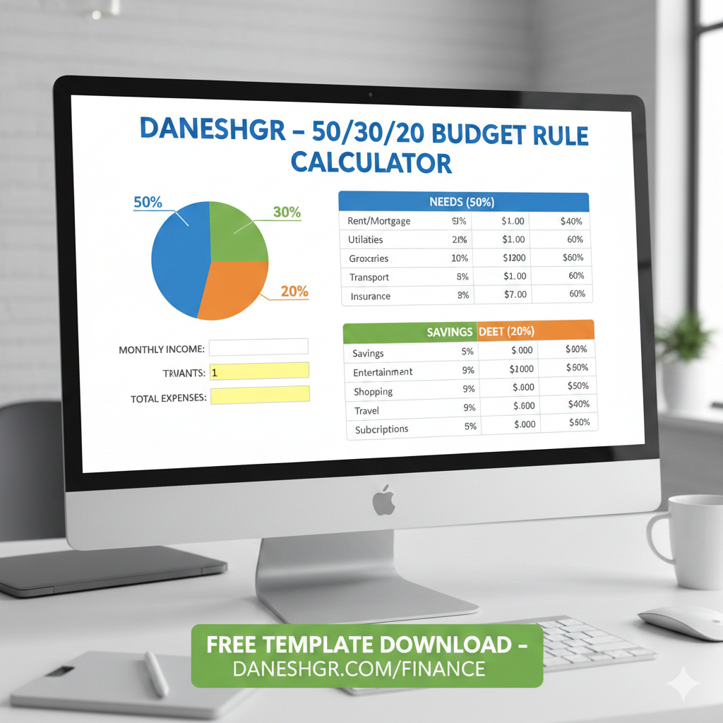 50/30/20 rule calculator excel template free