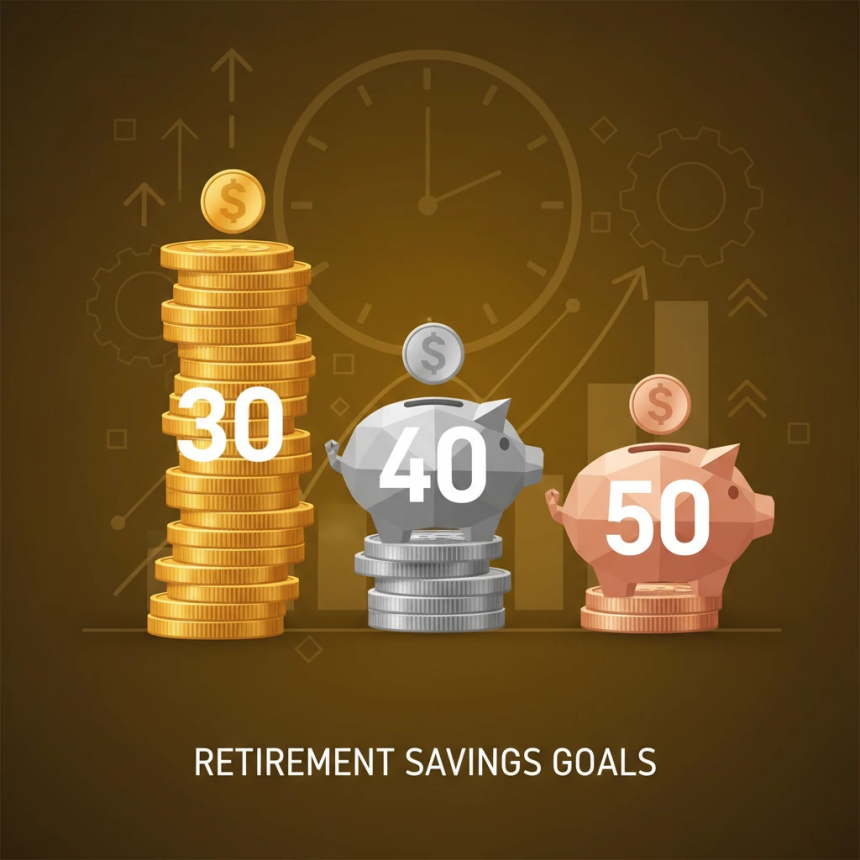 how much to save for retirement by age 30, 40, 50